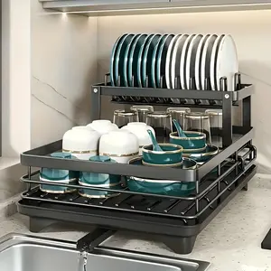 Modern Kitchen Counter Organizer, 2 Tier Dish Drying Rack for a Cleaner and More Organized Kitchen drain