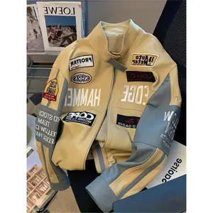 Autumn Embroidered PU Baseball Jacket for Men and Women High Street Retro Handsome Racing Suit Leather Men's Jacket Top Long Sleeve Casual Menswear Coats