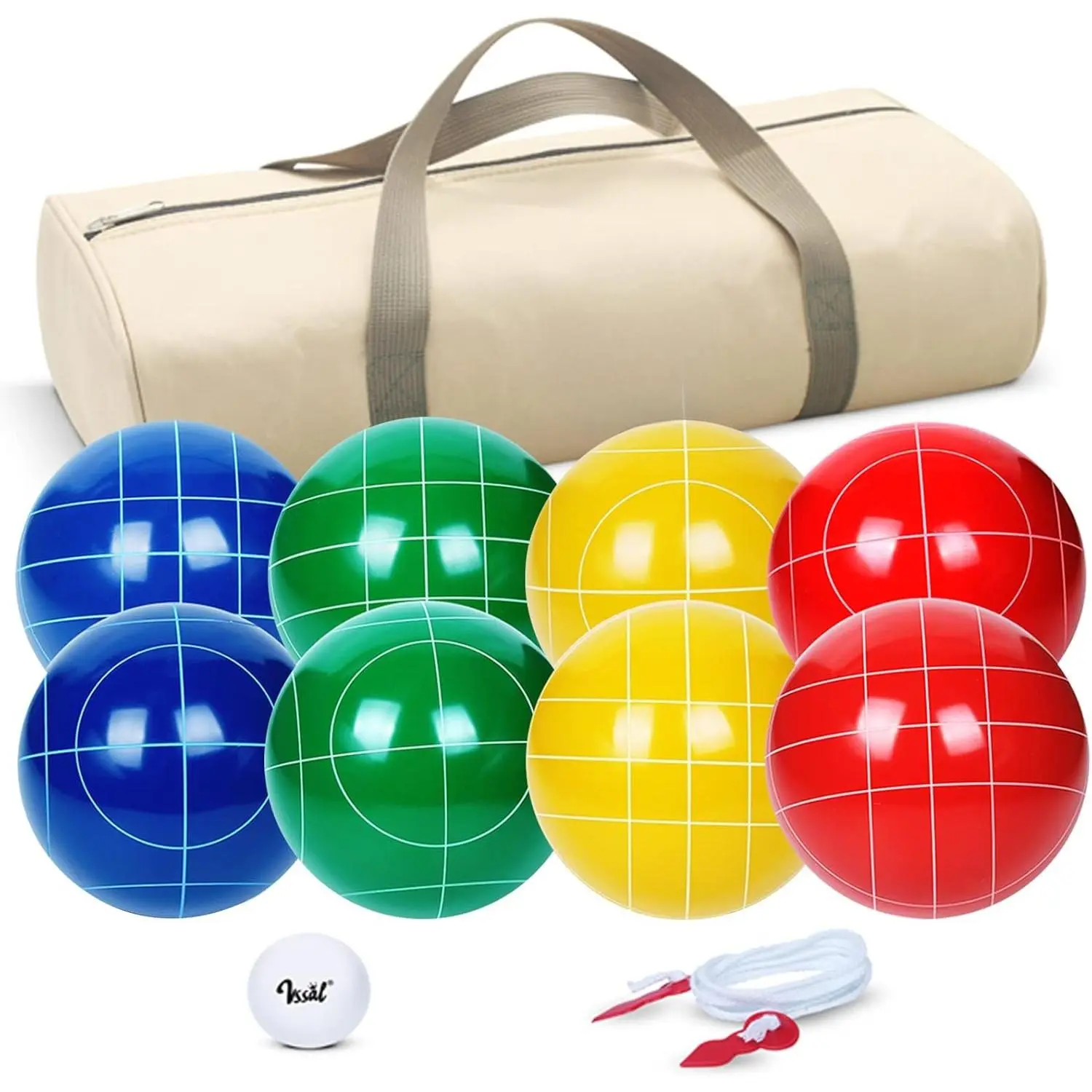 Bocce Ball Set Regulation Size and Weight for Professional Tournament, Backyard, Beach, Lawn  with 8  Bocci Balls, Pallino, Measuring Rope, Carrying Bag