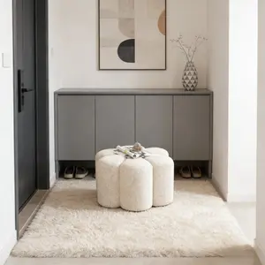 Sofa Stool, Cream Aesthetic Viral Style, Petal Shape Cloud Cushion, Luxury Shoe-Changing Round Stool, Wear-Resistant Easy-Clean, Bedroom Entryway, Daily Essential