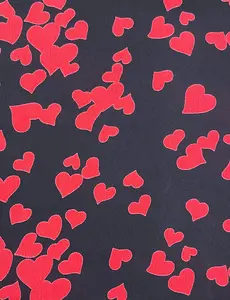 Black & Red Hearts Rayon Crepe Fabric - 1.5 yds - DAMAGE