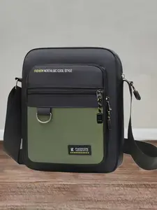 Men's Nylon Crossbody Bag, Multi-Layer Waterproof Commuter Shoulder Backpack, Casual Workwear Style, Portable Small Satchel