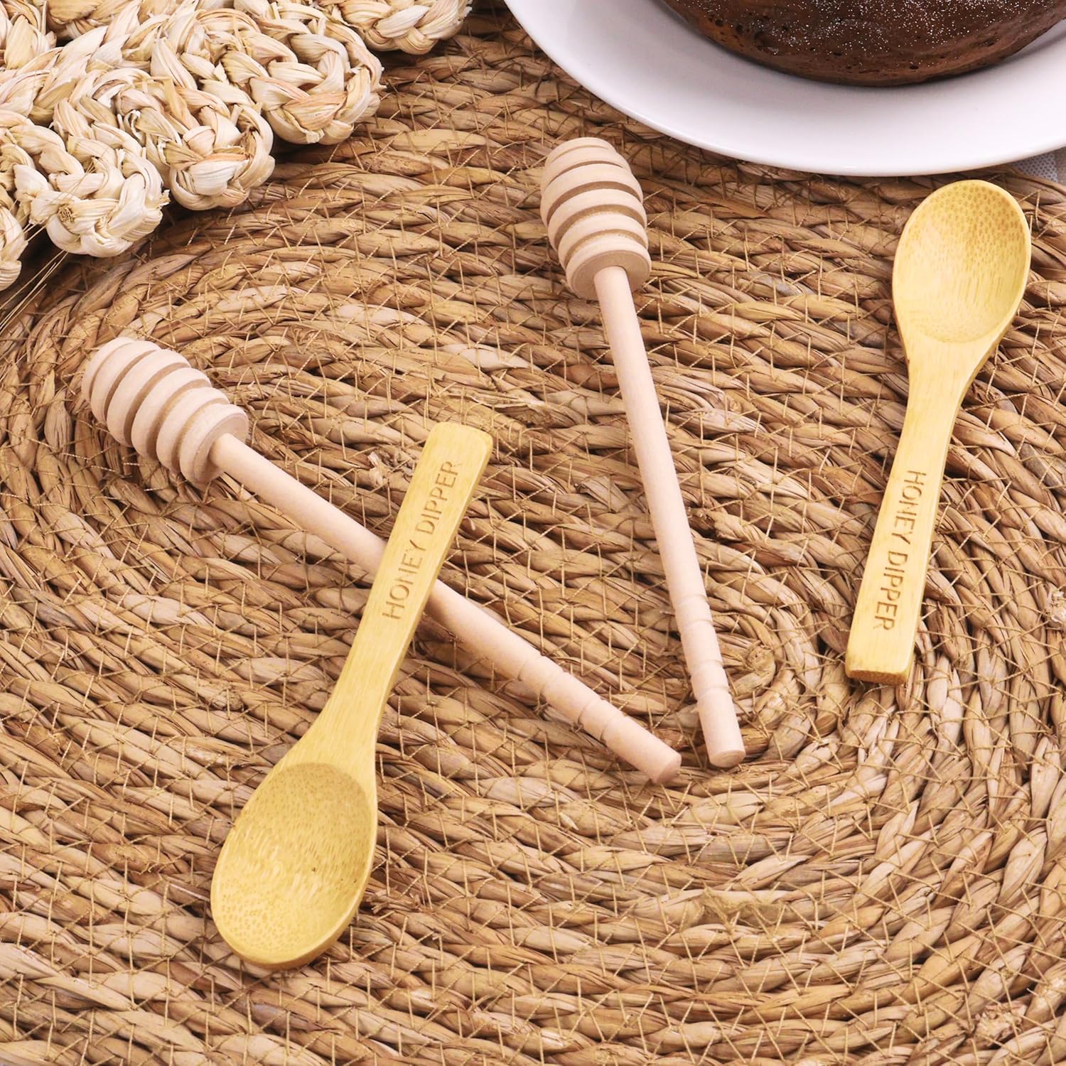 4Pcs Wooden Honey Dipper Sticks, 6.3 Inch Honey Comb Stick, Mini Honey Mixing Stirrer Spoon for Honey Jar Dispense Drizzle Honey Wedding Party