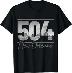 100%cotton New Orleans 504 Area Code Skyline Louisiana Vintage T-Shirt Menswear Top