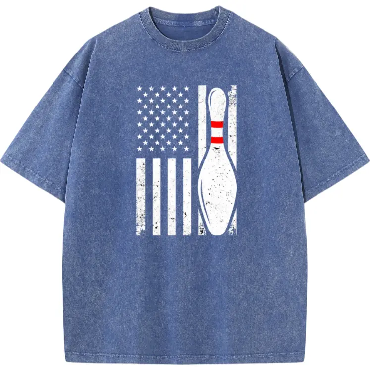Unisex Washed Bowling Tee – Casual Crew Neck Short Sleeve Shirt with Playful Bowler Pin Design, Perfect for Outdoor Fans and Everyday Wear