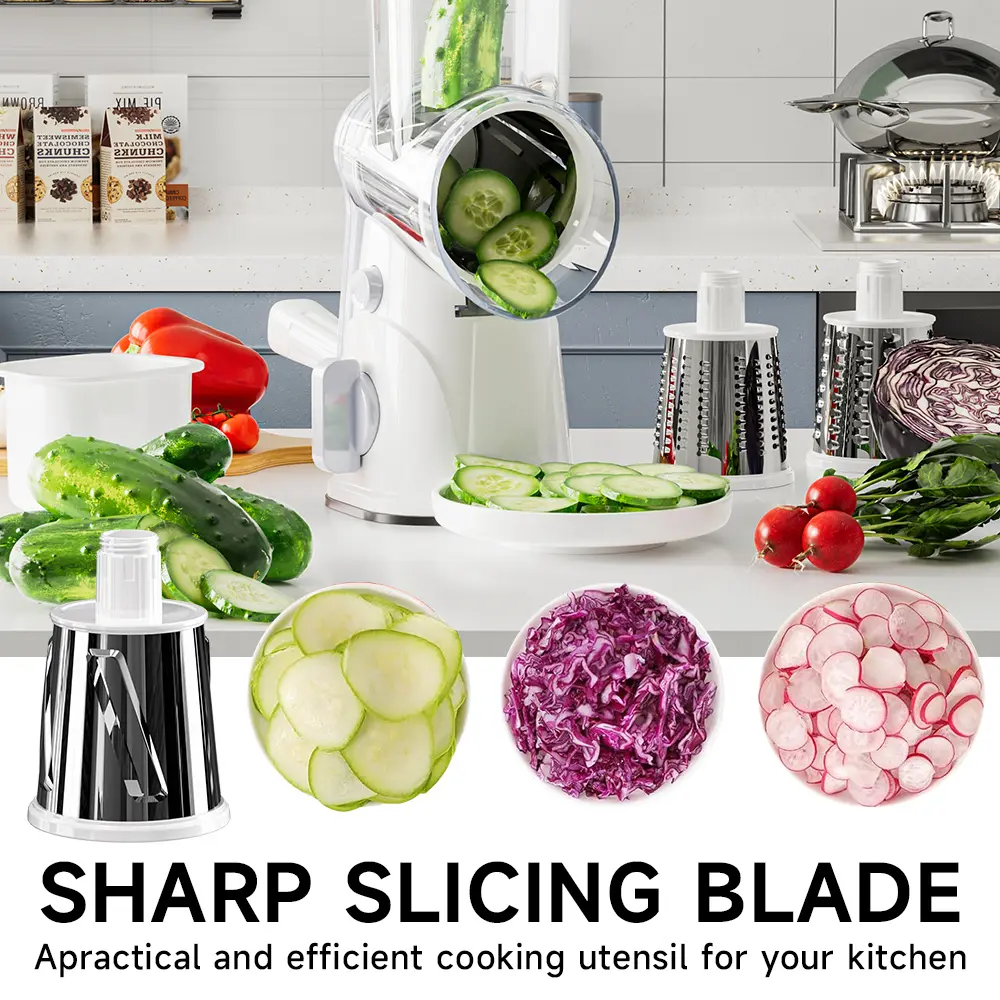 Rotary Hand Crank Roller Vegetable Chopper with Stainless Steel Blades - Multifunctional Kitchen Utensil for Weekday Meals, Party Platters, Veggie & Cheese Prep