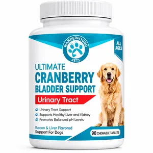 Wanderfound Pets Ultimate Cranberry Bladder UTI Support Supplement for Dogs - Dog Urinary Tract Infection Incontinence Formula with Cordyceps Mushroom - Bacon & Liver Flavor - 90 Chewable Tablets