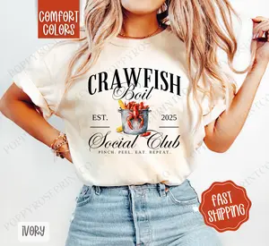 Crawfish Boil Social Club Comfort Colors, Crawfish Season Women's Tee, Cute Women's Tshirt