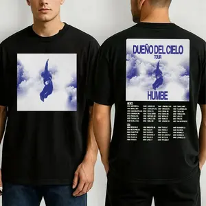 HUMBE Dueño Del Cielo Tour 2026 Comfort Color Letter Printed Tee Ring-Spun Cotton Soft-Washed T-Shirt Trendy Tops Perfect Gift