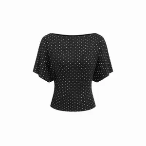 Cider Boat Neck Polka Dot Batwing Sleeve Oversized Tee
