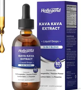 Kava Kava Root Extract Liquid Drops, 5 in 1 Blend with Ashwagandha, Lemon Balm, L-Theanine, Kava Tincture Supplement for Stress Relief, Sleep, Brain Health, 2 Fl Oz