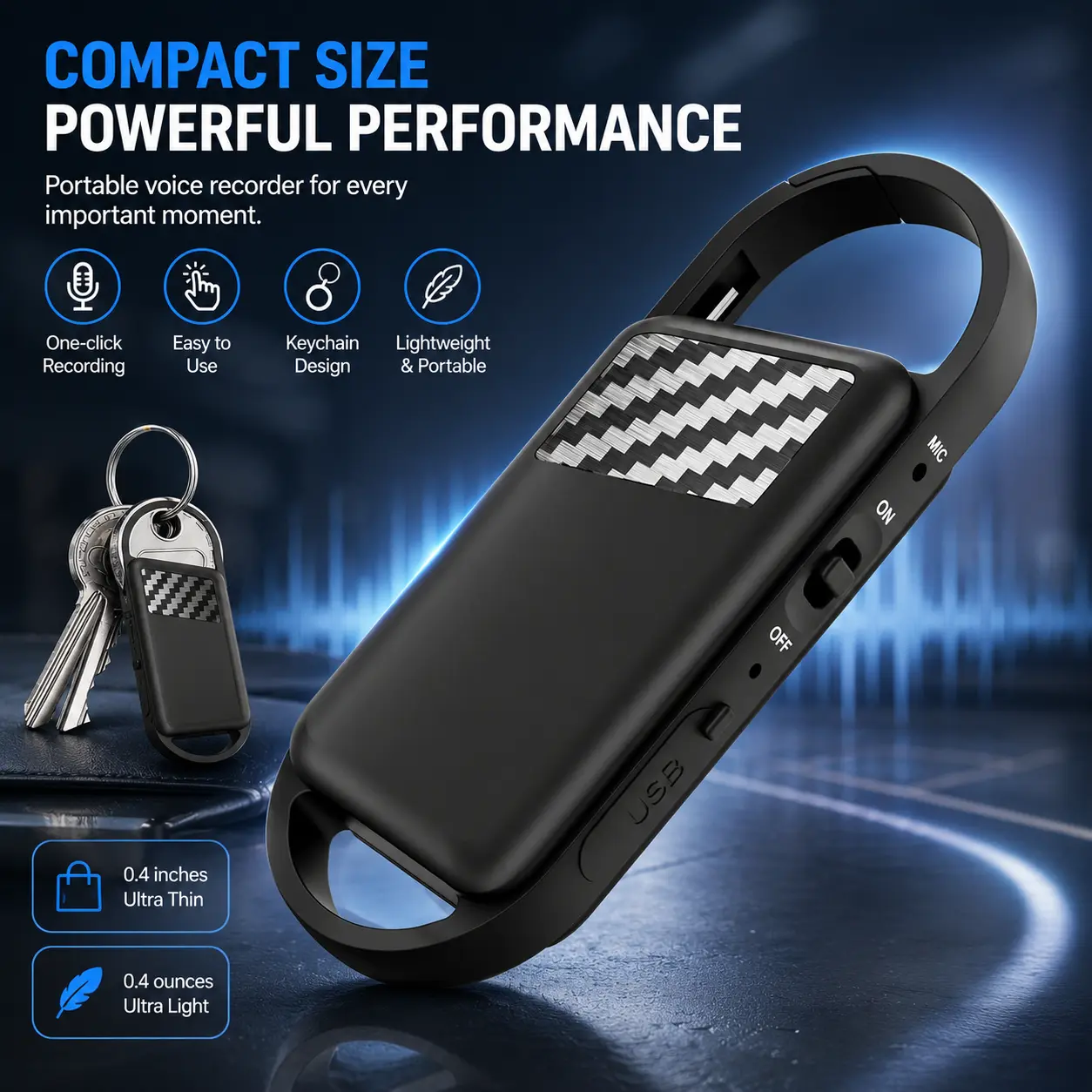64GB Digital Voice Recorder with Playback - 750 Hours Activated Recorder