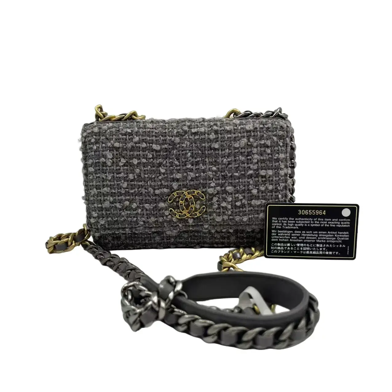Pre-owned CHANEL france Crossbody Bags Grey Tweed 19bag Chain Bag 62474
