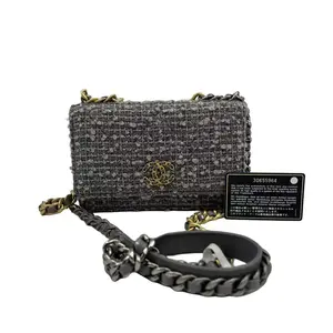 Pre-owned CHANEL france Crossbody Bags Grey Tweed 19bag Chain Bag 62474