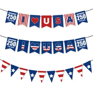 4PCS 2026 USA 250th Independence Day Decor, Patriotic Banners & Triangle Pennant Flags for 4th of July Party