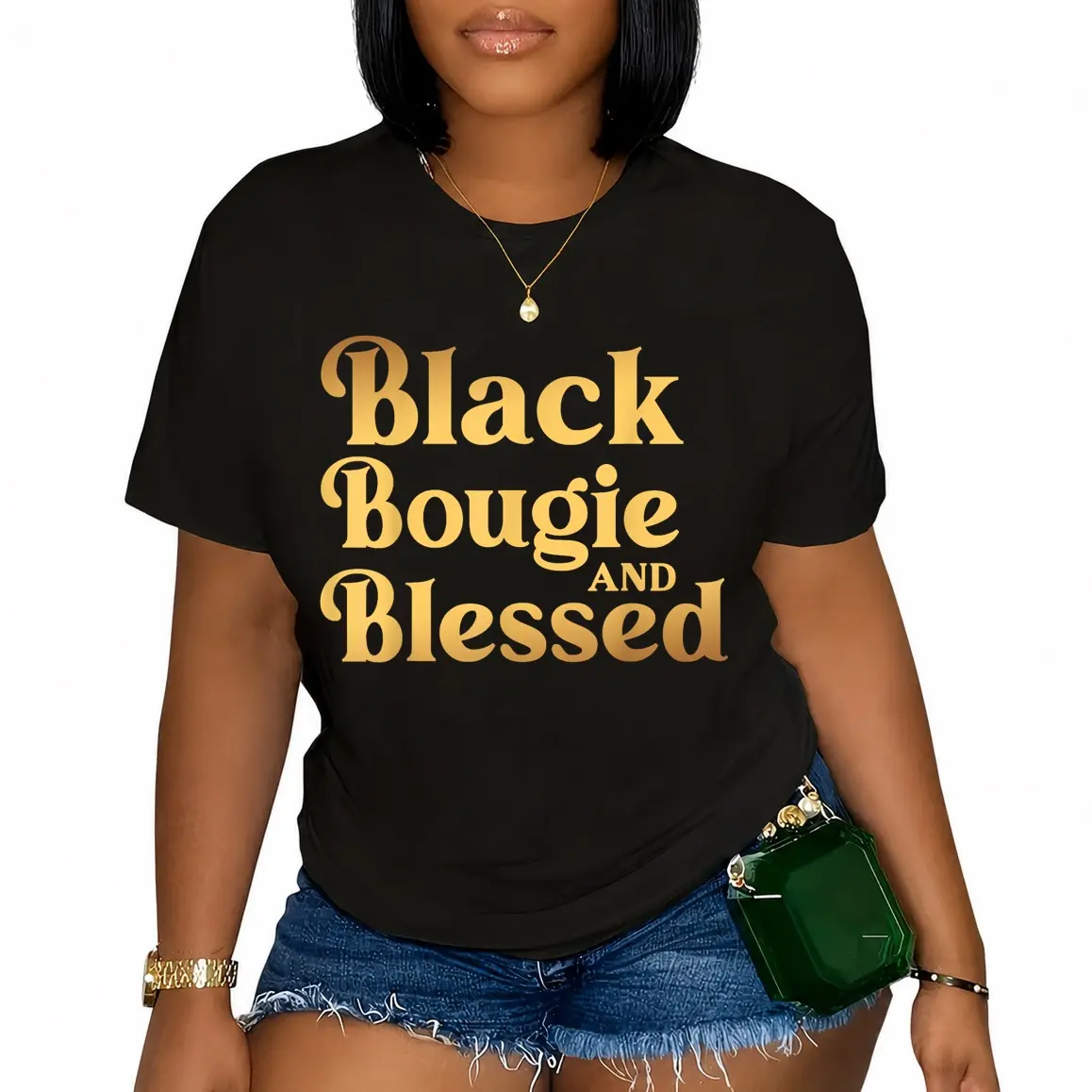 100% Cotton Unisex Black Bougie and Blessed Dope Boujee Melanin T-Shirt