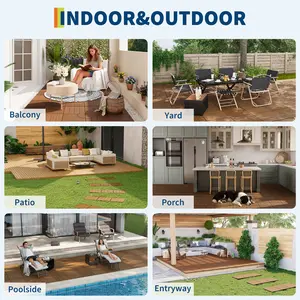 Acacia Wood Interlinked Deck Tiles – 12"x12" Waterproof & Non-Slip Snap Together Patio Flooring – Outdoor & Indoor Use for Balcony, Poolside, Garden Wall, Porch – 22/33PCS, Brown/Yellow