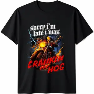 Sorry Im Late I Was Crankin My Hog Horror Skeleton Ride Motorcycle Men's T-Shirt