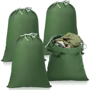 4 Pcs Army Laundry Bags 24'' x 32'' Large Duty Military Barracks Drawstring Canvas Cotton Laundry Bags for Home Travel Camp Clothes Organizer