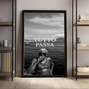 "Tutto Passa" Italian Quote Canvas Wall Art, Black and White Naples Beach Print, Vintage Coastal Decor for Bedroom Living Room, Framed/Unframed with Multiple Sizes