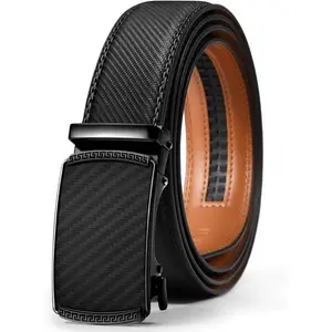 Adjustable Men’s Ratchet Belt Leather Dress Casual Belt for 32 to 38 Inch Waist, Trim to Fit Automatic Buckle Belt for Everyday Wear, Business Attire, Jeans & Formal Outfits