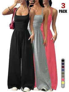 Women's Sexy Backless Jumpsuit, Spaghetti Strap Design, Smocked Bodice, Elegant One-Piece Romper, Ideal for Party Wear, Womenswear