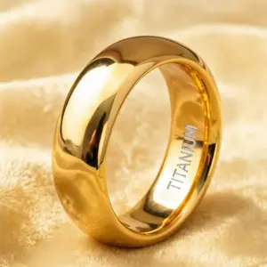 6mm Gold Titanium Steel Ring, Minimalist & Durable, Non-Tarnish, Unisex Couple Ring for Weddings/Valentine's/Anniversary, Daily Wear Fashion Accessory