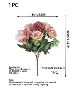1PC Artificial Roses Bouquet Silk Hydrangea 15cm/5.90in 30cm/11.81in for Wedding Home Dining Room Bedroom Vase Decoration Holiday Party Accessories Valentine's Day Gifts New Year DIY Materials