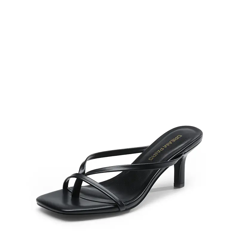 Dream Pairs Heels for Women, Square Toe Slip On Thong Sandals with a Kitten Heel, Cushioned Dressy Shoes for Party or Casual Wear, Minimalist Heeled Sandals, Kitten Heels