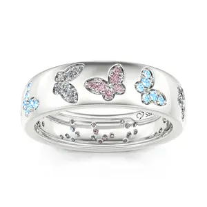 Jeulia Butterfly Inlaid Sterling Silver Women's Band "Colorful Sky" Anniversary Birthday Daily Engagement Wedding Casual Elegant Women's Ring