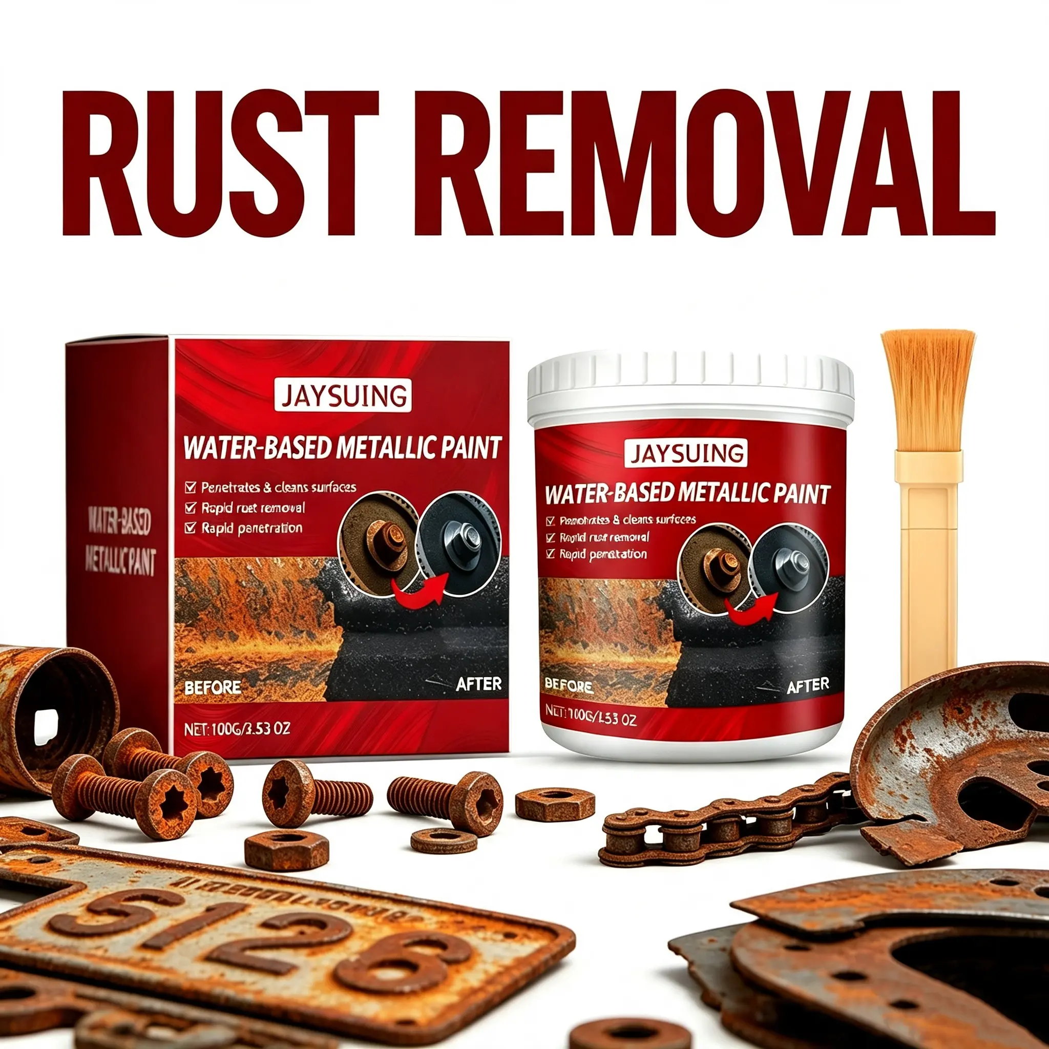 Automotive Rust Remover Gel 100g - Multi-Functional Universal Metal Treatment Gel with Brush for Car Maintenance & Prevention Needs