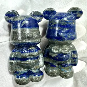 1 count 95-105mm Natural Crystal Bear Lapis Lazuli Gemstone Crystal Gloom Bear Figurine Animal Carving For Home Decoration
