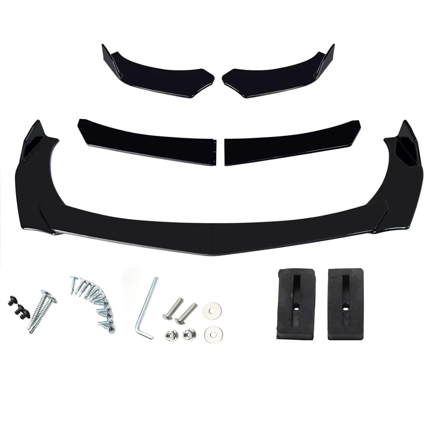 Gloss Black Finish Universal Fit Car Front Lip Spoiler - 4 PCS Adjustable Bumper Diffuser Protector Wide Body Kit, Car Accessories for Comprehensive Protection
