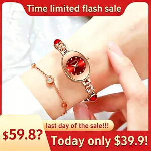 【Buy One Get Two Free】This waterproof colorfast and elegant Zhubao women's watch comes with a moissanite ring and a rose gift box; wearing a red watch symbolizes good luck and wealth, making it a perfect birthday/anniversary gift for your girlfriend/wife