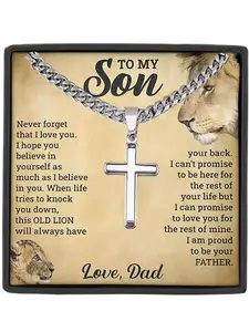 To My Son Cross Necklace Pendant , Gift Box Included, Dad to Son Birthday Christmas, Engraved Necklace, Cross Charm Necklace