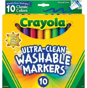 Crayola Ultra-Clean Washable Broad Line Markers, 10 Ct, School Supplies, Classroom Essentials for Teachers, Gift, 3+