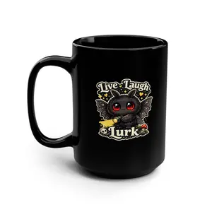 Live Laugh Lurk Mothman Mug Cute Cryptid Coffee Mug 15oz Black Mug Spooky Gift