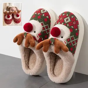 Cute Christmas Elk Plush Slippers Winter Ins Fashion Non-slip Floor Bedroom Home Slippers For Women Fuzzy House Shoes winter  shoes the  shoe
