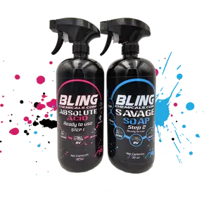 Bling Chemicals Ultimate 2 Step Car Wash 32 Ounce Set with Absolute Acid & Savage Soap, Touchless Formula, Includes 2 Spray Nozzles