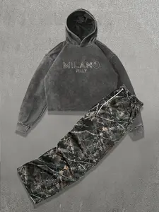 Two-Piece Set Men's Camo Print Plant Graphic Sweatshirt & Sweatpants Set, Regular Fit Casual Long Sleeve Pullover & Jogger Pants, Men's Two-piece Outfits for Daily Wear