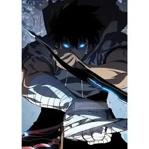 Solo Inspired Anime Wall Art Canvas Print L-Leveling Sung Jin-Woo Manga Poster Dark Fantasy Home Decor for Gaming Room Bedroom