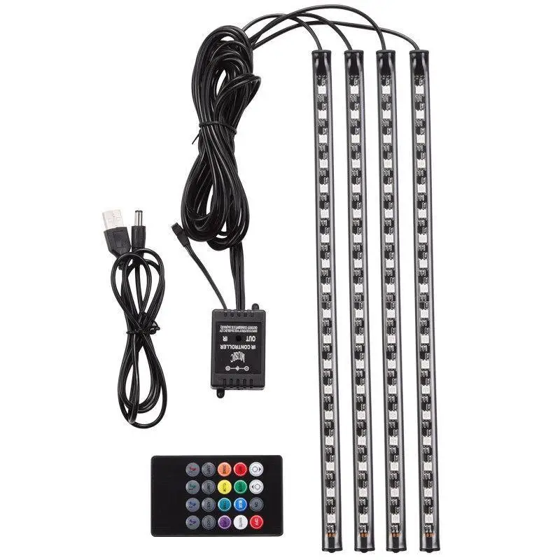 Car Interior USB Neon Light, 1 Count Music Sync RGB Color Changing LED Strip Light with Remote Control, Car Interior Decorative Light, Car Decoration