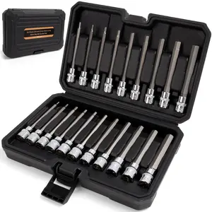 Mulwark 20 Pieces 3/8 Inch Drive Long Hex Bit Socket Set,1/8 Inch to 7/16 Inch, 3mm to 12mm, SAE&Metric, Extra Long Allen Hex Bit Socket Set, CR-V and S2 Steel,with Storage Case for Repair and Assembly