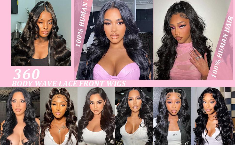Mamushow 360 Lace Wigs Invisible Strap Drawstring Body Wave 250% Density Human Hair HD Transparent Lace Front Wavy wig Natural Color