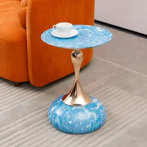 Mermaid Tail End Coffee Table Round Side Table, Modern Metal Pedestal Table, Minimalist Accent Table for Small Spaces, Drink Martini Table Decoration for Living Room