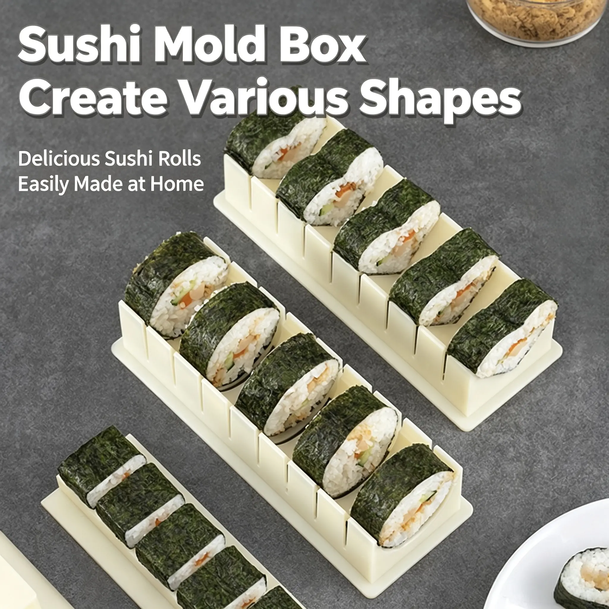 DIY Sushi Maker Mold Set, HIPS Non-Stick Sushi Rolling Tool with Cutting Groove, One Press Forming Sushi Making Kit for Home Kitchen Beginners, Easy to Clean Homemade  Rice Roll Mold