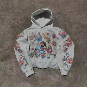 2024 Cross-Border Sweatshirt RIGHTEOUS Cartoon Print Hooded Zipper Sweatshirt Casual Loose New Stock Wholesale Menswear Tops