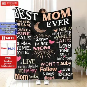1pc Best Mom Blanket - Heartfelt Mother'S Day Gift With "Best Mom Ever" Quotes, Soft Flannel Throw In Black & Pink - Sentimental Keepsake For Mom, Wife, Grandma - Couch, Bed Happy Mother's Day, Mom!The Best Gift From Son/Daughter To Mom.Best Wishes!