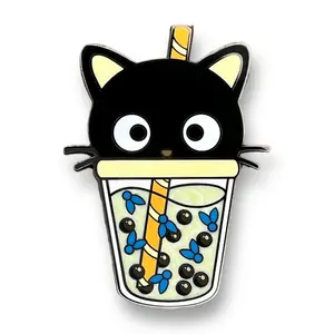 Cute Black Cat Boba Enamel Pin