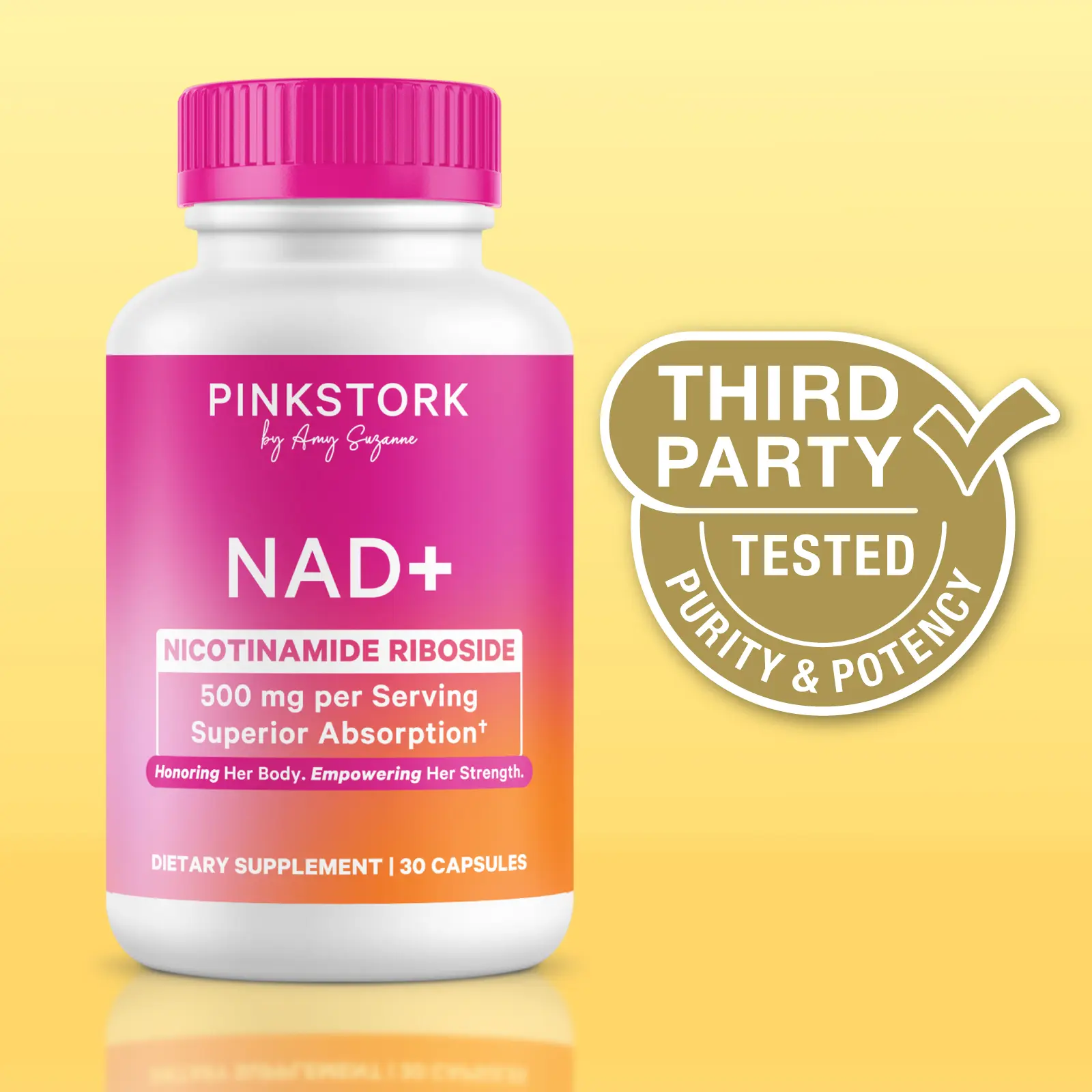 Pink Stork NAD+ 500 mg Nicotinamide Riboside | Skin + Cognitive Support for Women | 1 Month Supply Capsules - Natural Dietary Supplement Menopause Vitamins Fitness